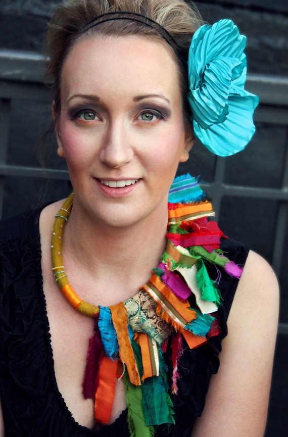Upcycled Sari Silk Necklace: Bohemian Felted Collar, Fair Trade