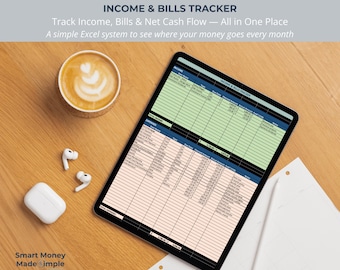 Income and Bills Tracker | Monthly Cash Flow, Expense Tracking & 12-Month Overview (Excel)