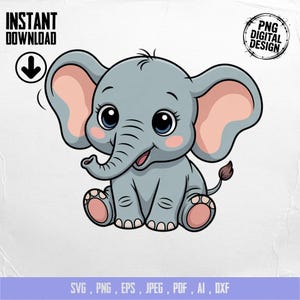 Baby Elephant Clipart, Cute Baby Animal Clipart, Baby Nursery Clipart, Jungle Safari, Baby Shower Clipart, Baby Elephant Png