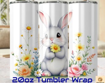 Cute Bunny Floral Tumbler Wrap PNG (Digital Download)
