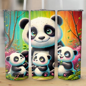 Cute Panda Family Digital Tumbler Wrap PNG JPG Rainbow Background Print, Adorable Pandas Art, Downloadable Sublimation Design