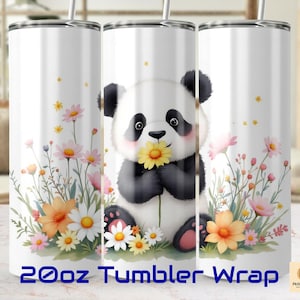 Cute Panda Tumbler Wrap, Floral Panda Digital Download, PNG Tumbler Wrap, Adorable Panda with Flowers, Printable Cup Wrap