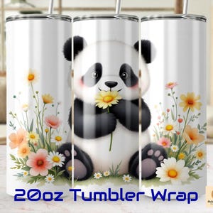 Cute Panda Tumbler Wrap, Digital Panda Wrap PNG, Panda with Flowers Tumbler Design, Adorable Animal Wrap, Instant Download
