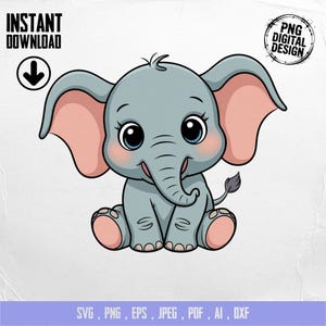 Baby Elephant Clipart, Cute Baby Animal Clipart, Baby Nursery Clipart, Jungle Safari, Baby Shower Clipart, Elephant Png