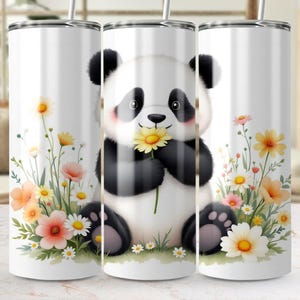 Cute Panda Digital Tumbler Wrap, Adorable Panda with Flowers Design, Fun and Unique PNG File for Tumblers