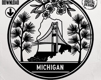 Michigan Bridge Digital Design, State SVG, Cut Files, Instant Download, Floral Art, DIY Projects, Cricut Silhouette, Vector Graphics