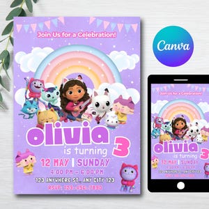 Gabby&#39;s Dollhouse Birthday Invitation: Kids Party Invite Template (Digital)
