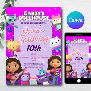 Gabby&#39;s Dollhouse Birthday Invitation: Kids Party Invite (Digital)
