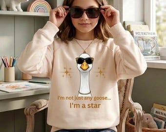 Moletom infantil com estampa de ganso e estrela - Macacão infantil com estampa de animal (Download digital)