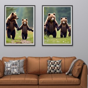 Bear Family in Forest – Whimsical Woodland Nursery Wall Art – Cute Animal Illustration for Kids Room