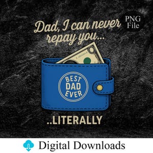 Tarjeta PNG divertida del Día del Padre Papá, nunca podré pagarte Papá gato Tarjeta de cumpleaños Carga financiera Regalo para papá Tarjeta divertida para papá Regalo de cumpleaños para papá tecnológico