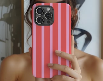 Preppy Hot Pink and Vivid Red Phone Case | Custom Initials | Personalized Name iPhone Custom Monogram Samsung Phone Case