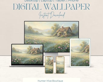 Cozy Floral Digital Wallpaper Set | Cottagecore Aesthetic Phone Wallpaper, iPad & Desktop Background | Neutral Romantic Digital Download Art