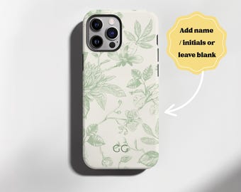 Grüne Toile De Jouy Handyhülle mit Blumenmuster | Personalisierte Handyhülle