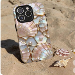 Summer Coastal Phone Case, Pearl Seashell iPhone Case, Beach Aesthetic Phone Cover, Ocean Shell MagSafe Case, Cute Vacation Gift for Her