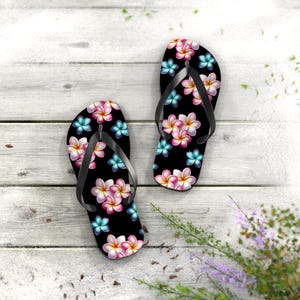 Tropical Floral Flip Flops: Summer Beachwear - Polyester Suede