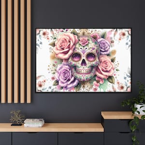 Sugar Skull Canvas Art Print: Day of the Dead, Boho Home Decor