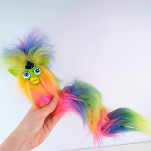 Furb Worm Bendy toy Long Oddbody Green face Rainbow Handmade in Australia
