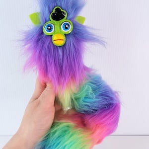 Furb Worm Bendy toy Long Oddbody Green face Rainbow Handmade in Australia