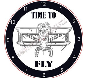 Time to fly biplane clock. SVG File. Picture showes finished cut. Actual clock face is not what is being purchased.