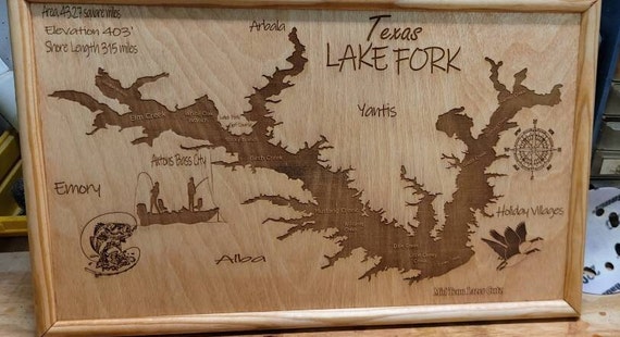 Lake fork lake laser engraved map