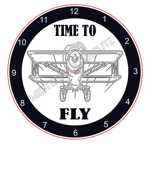 Time to fly biplane clock. SVG File. Picture showes finished cut. Actual clock face is not what is being purchased.