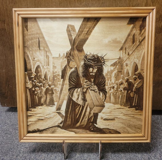Jesus with cross laser engraved picture
