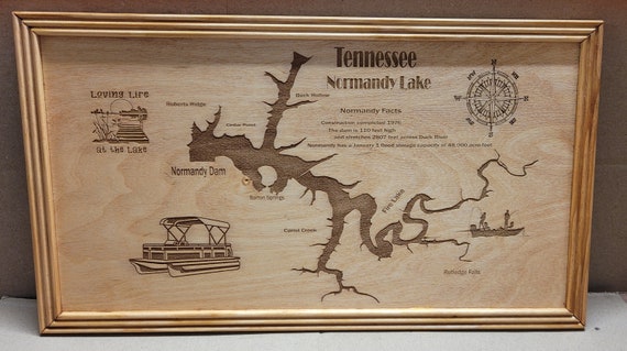 Laser engraved Normandy Tennessee Lake map