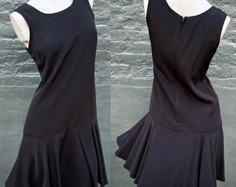Vintage 80s Black Breezy Mini Dress with Drop Waist  small