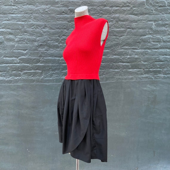 Vintage Red Knit and Black Satin Tulip Skirt Dres… - image 5