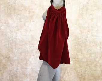 Large Vintage Red Velvet Bag Purse with Bamboo Handles