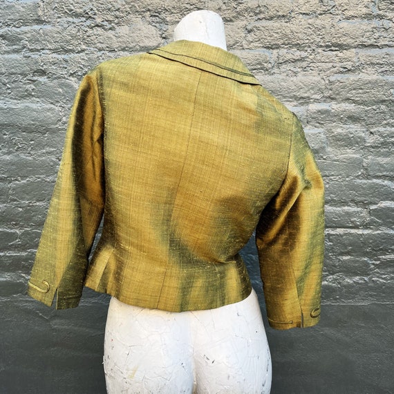 Vintage 60s Grace Kelly Avocado Green Silk Jacket… - image 8