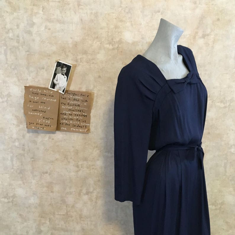 Vintage 80s does 40s Navy Crepe Dress large extra large