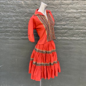 Vintage anni &#39;50 Boho Chic Orange Cotton Skirt Set extra small