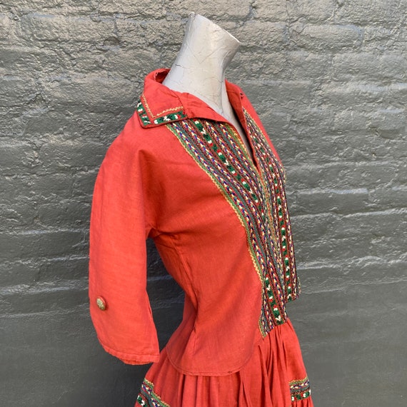 Vintage 50s Boho Chic Orange Cotton Skirt Set  ex… - image 6