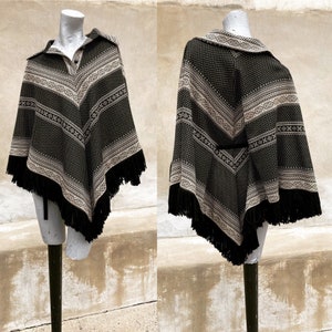 Vintage 60s Black and Tan Striped Fringe Cape