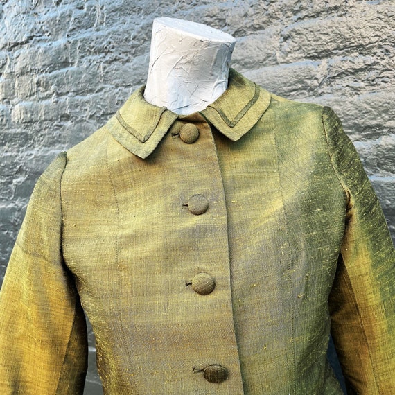 Vintage 60s Grace Kelly Avocado Green Silk Jacket… - image 6