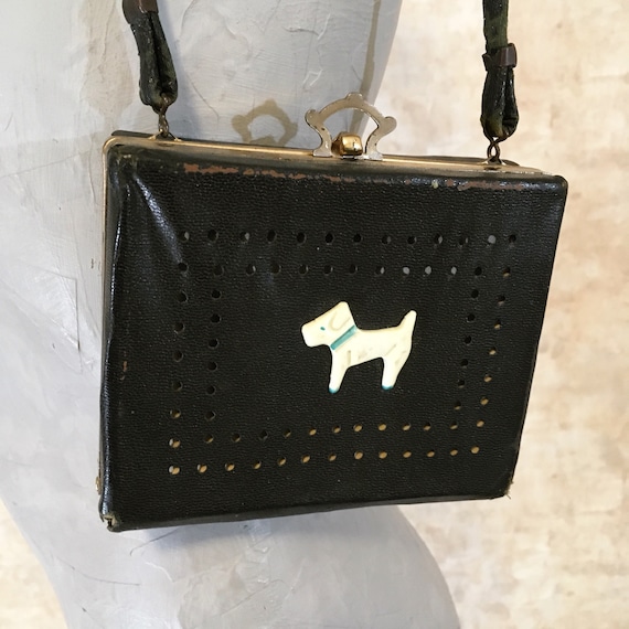 Vintage 50s Child's Scottie Dog Purse  black leat… - image 2