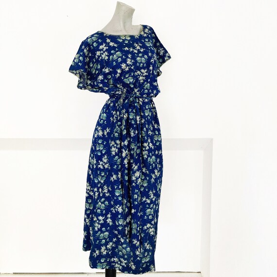 Vintage 40s French Blue Cotton Faille Summer Dress