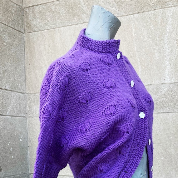 Vintage 60s Purple Hand Knit Raglan Sleeve Cardig… - image 6