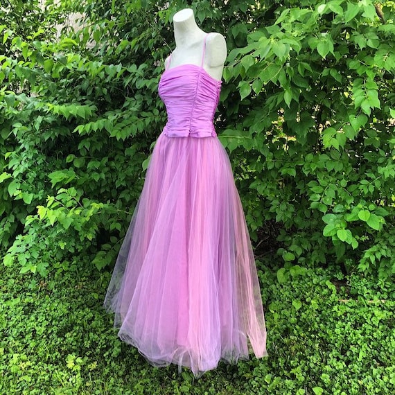 Vintage 50s Style Tulle Dress with Ruched Satin in
