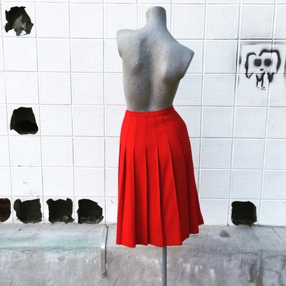 Vintage 50s 60s Red Wool Pleated Skirt  small med… - image 5