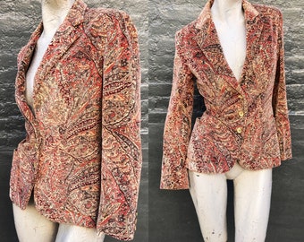 Vintage 70s Brown Paisley Cotton Velvet Jacket  small