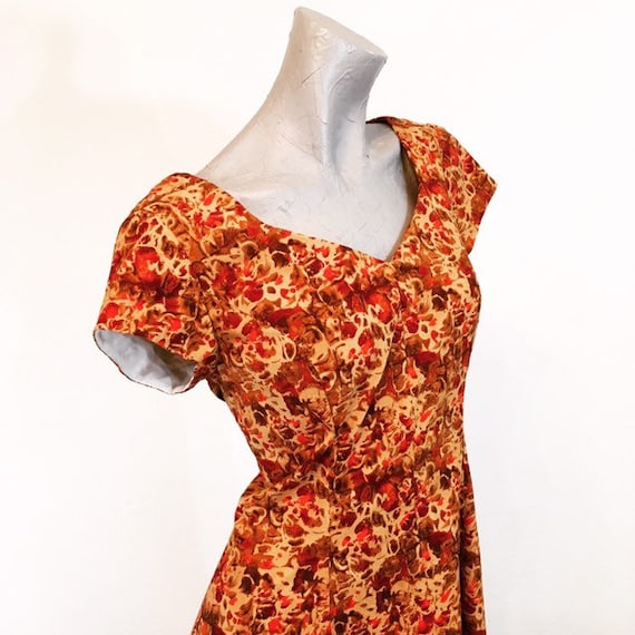 Vintage 60s 70s Atomic Print Burnt Orange and Yel… - image 2