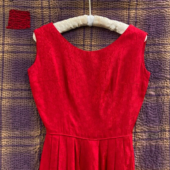 Vintage 50s Lush Red Brocade Dress  extra small - image 3