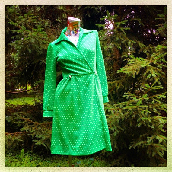 lime green polka dot dress 60s Lime Green Polka Dot Day Dress Better Dresses Vintage