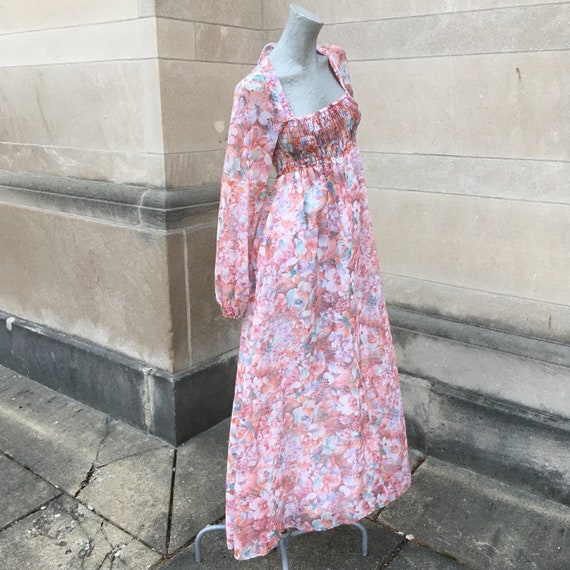 Vintage 70s Pink Orange and Blue Floral Watercolor Maxi Dress Small - Etsy