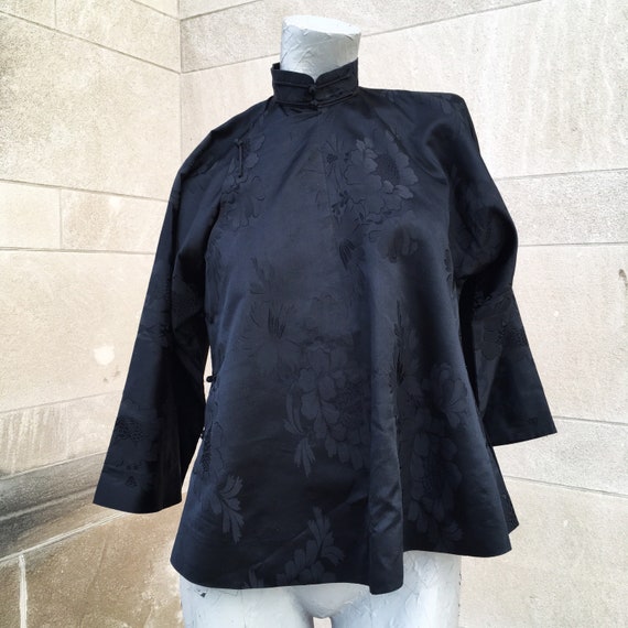 Antique Vintage Chinese Asian 20s 30s Black Silk … - image 1