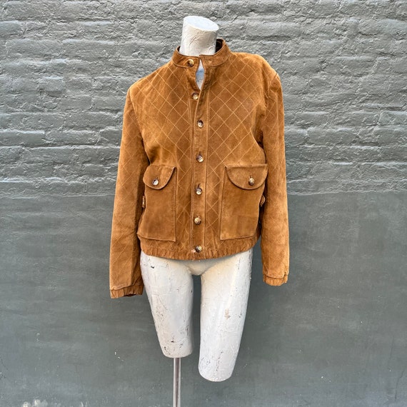 Vintage 60s Golden Chestnut Brown Suede Bomber Coa