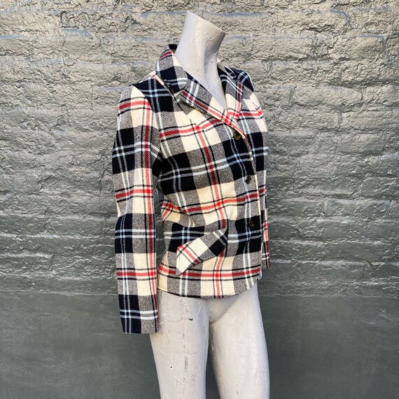Vintage 80s Ivory White Red Blue and Black Plaid … - image 4